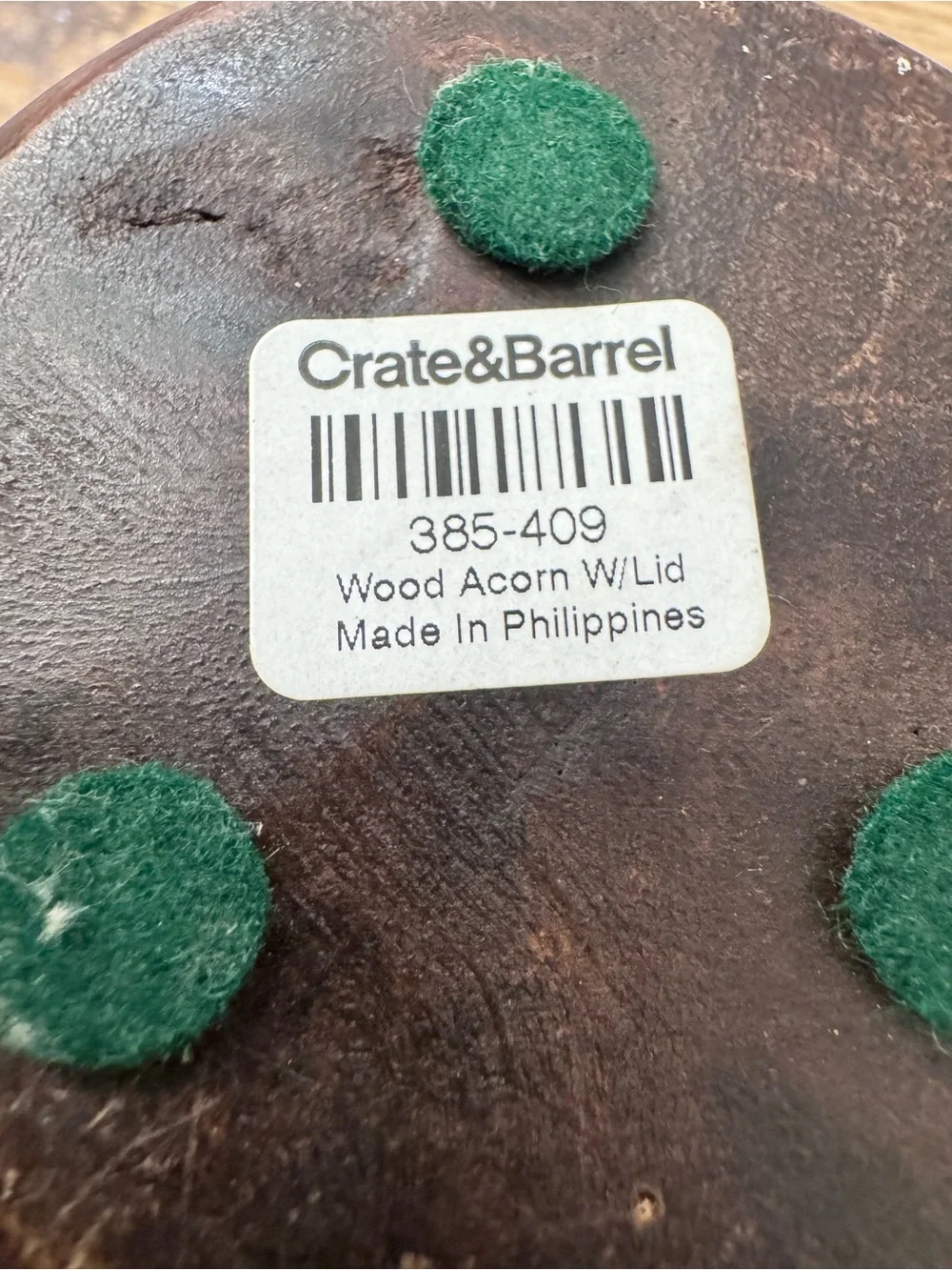 CRATE AND BARREL WOODEN ACORN CONTAINER WITH CARVED LID trinket box